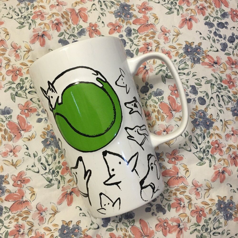 Starbucks Corgi dog Green ball Ceramic 16 oz Mug microwave & dishwasher safe